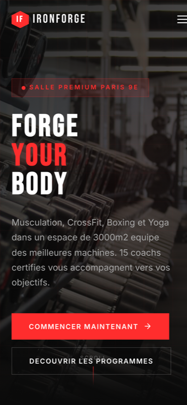 Realisation IronForge Fitness — Salle de sport · Site premium