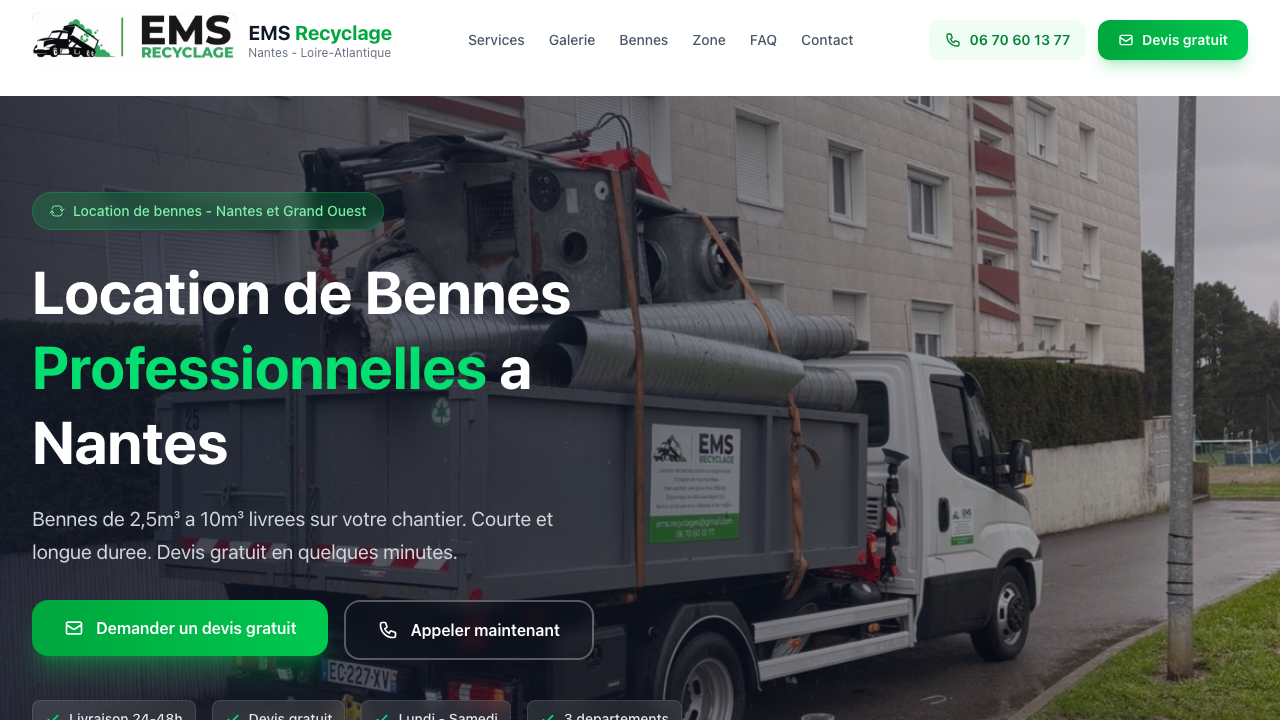Capture d'écran du site EMS Recyclage